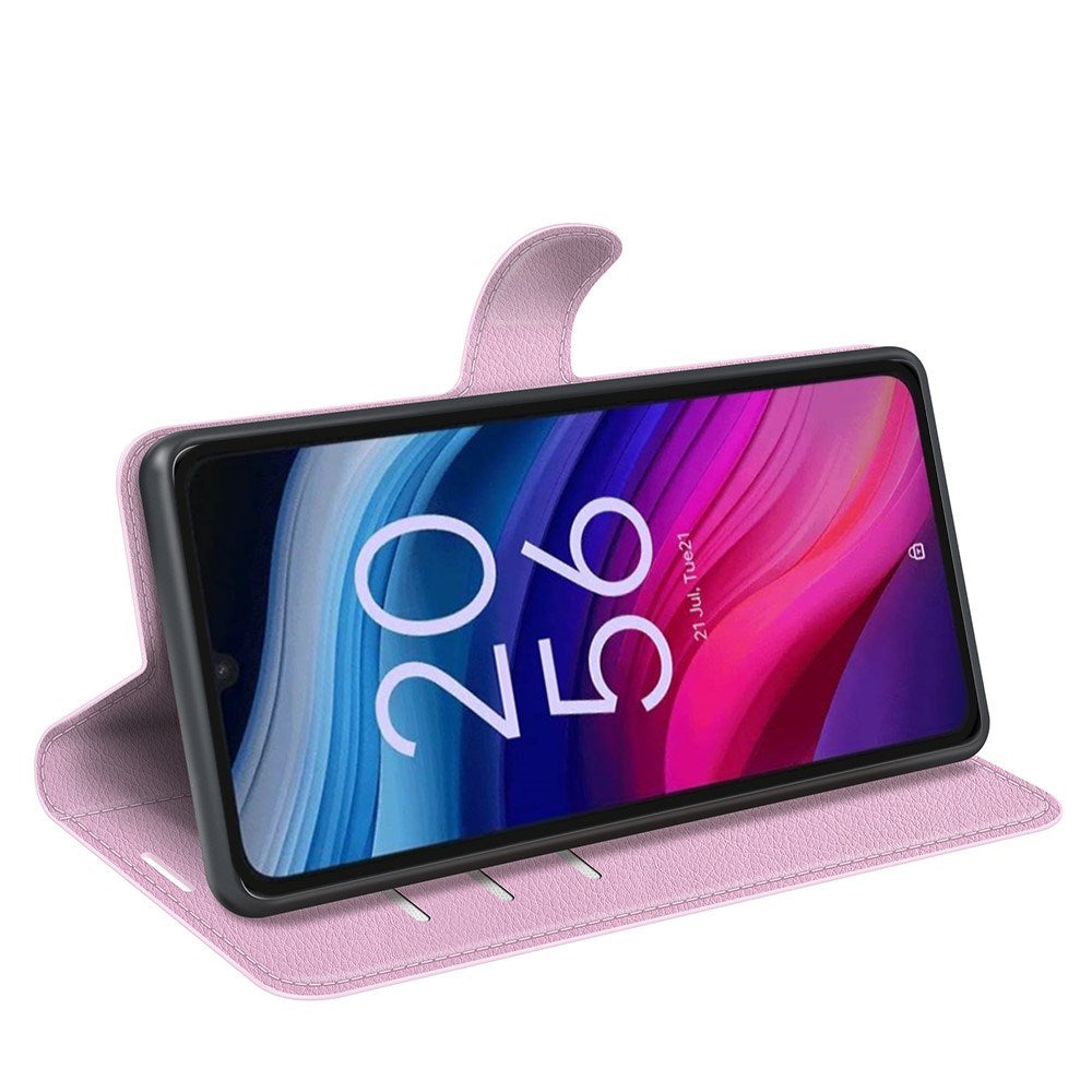 EIDERWOOD TCL 505 Litchi Konstläder Fodral med Plånbok & Stativfunktion - Rosa