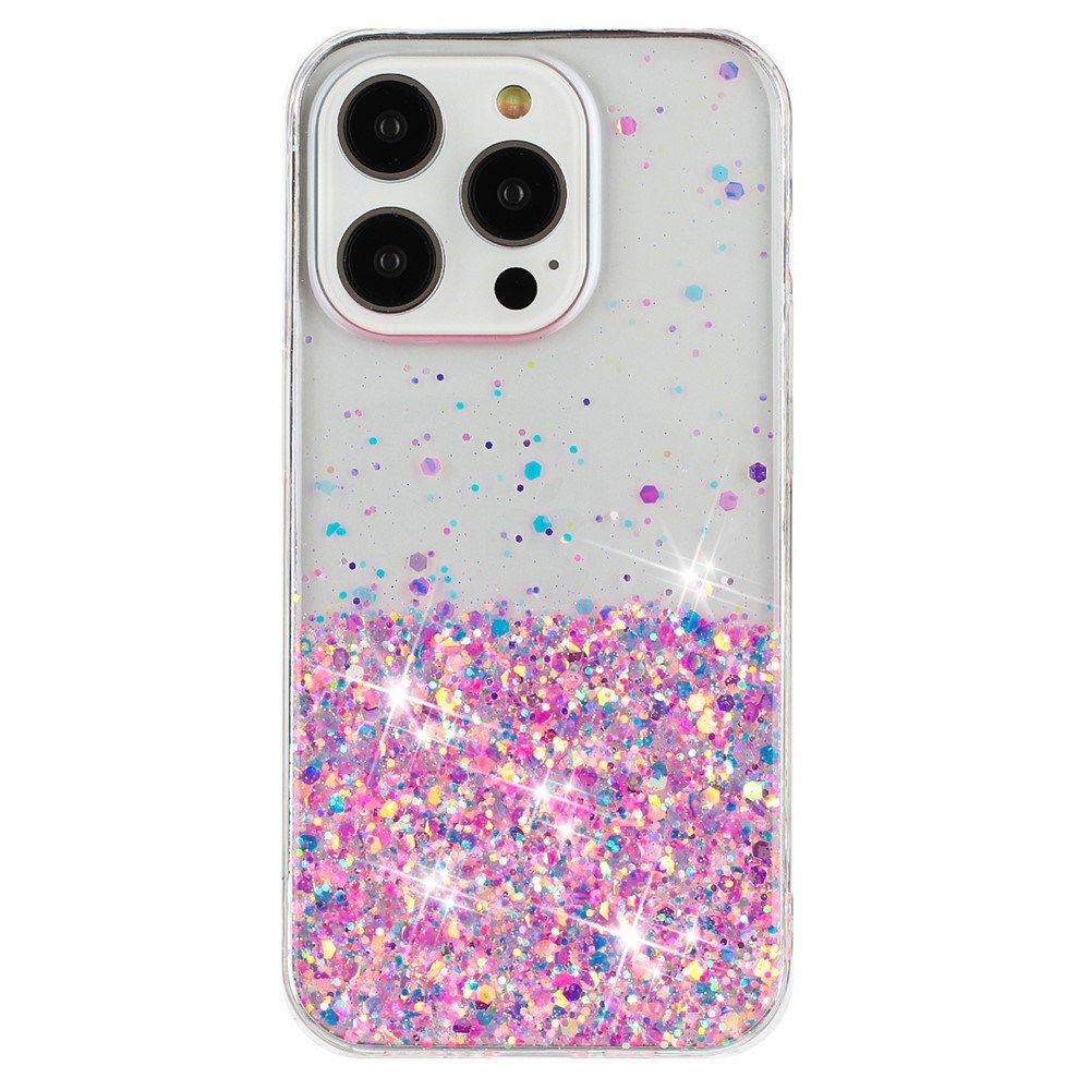 iPhone 16 Pro Max EIDERWOOD Flexibelt Plast Glitter Skal – Genomskinlig / Rosa