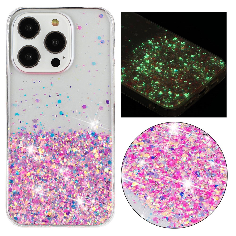 iPhone 16 Pro Max EIDERWOOD Flexibelt Plast Glitter Skal – Genomskinlig / Rosa