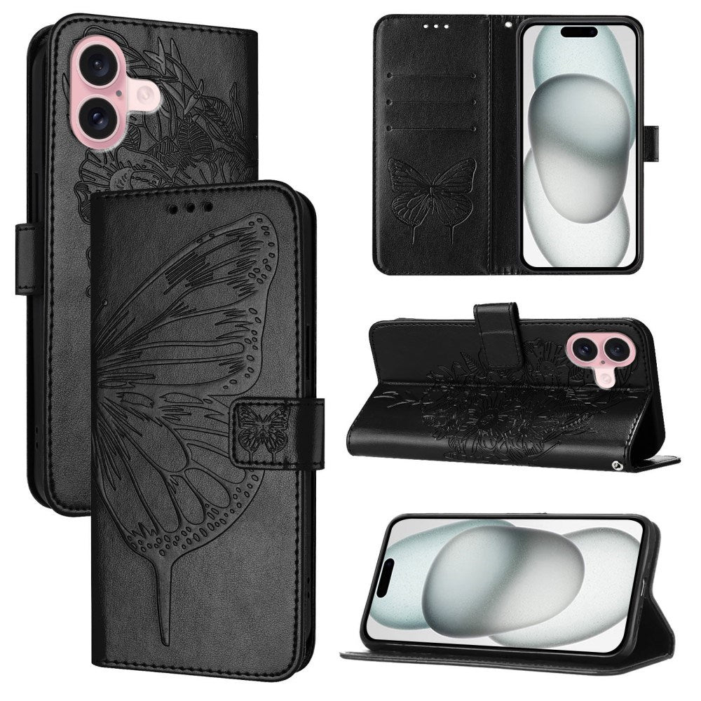 EIDERWOOD iPhone 16 Plus Konstläder Fodral med Fjärilstryck - Svart