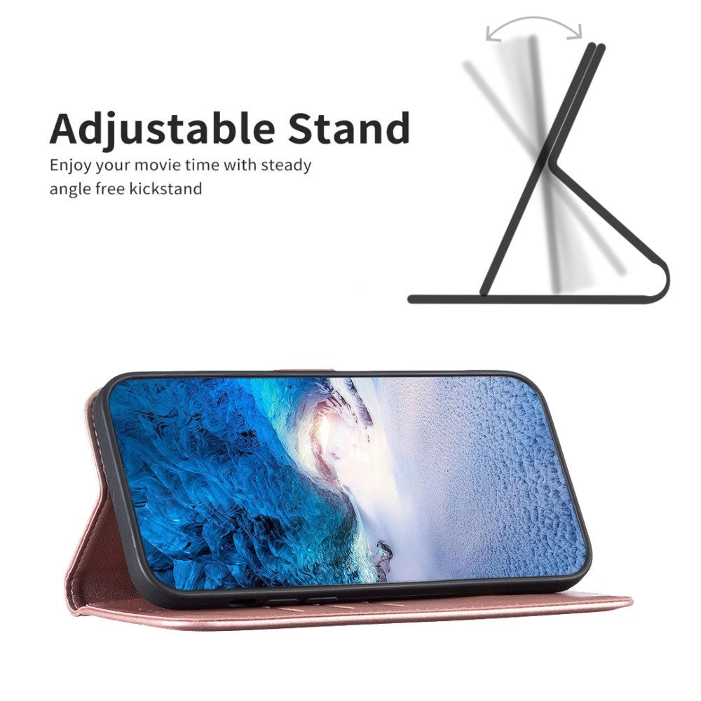 Realme Note 60 / 60x (4G) / C63 (4G) / C61 (4G) Konstläderfodral med Stativ Funktion & Korthållare - Rose Gold