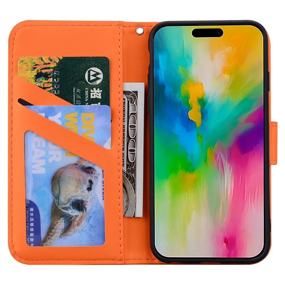 iPhone 16 Pro Konstläder Fodral m. Figur - Orange