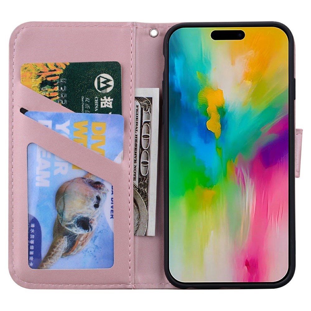 iPhone 16 Pro Konstläder Fodral m. Figur - Rosa
