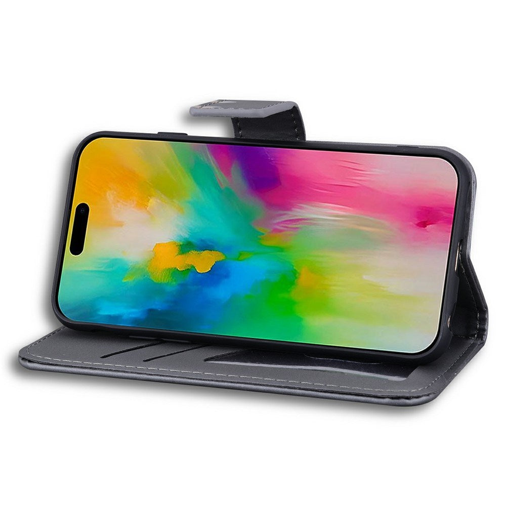 iPhone 16 Pro Konstläder Fodral m. Figur - Grå