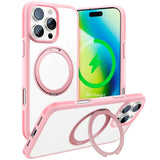 TORRAS iPhone 16 Pro Hybrid Plast Skal m. Roterbar Kickstand Ring - MagSafe Kompatibel - Transparent / Rosa