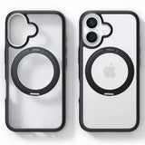 TORRAS iPhone 16 Hybrid Plast Skal m. Roterbar Kickstand Ring - MagSafe Kompatibel - Transparent / Svart
