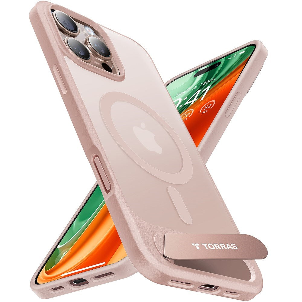 Torras iPhone 16 Pro Hybrid Skal med Ställfunktion - MagSafe Kompatibel - Rose Gold