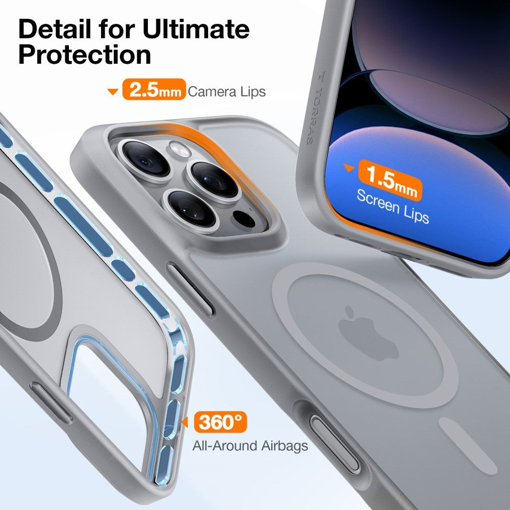 TORRAS iPhone 16 Pro Hybrid Skal - MagSafe Kompatibel - Grå