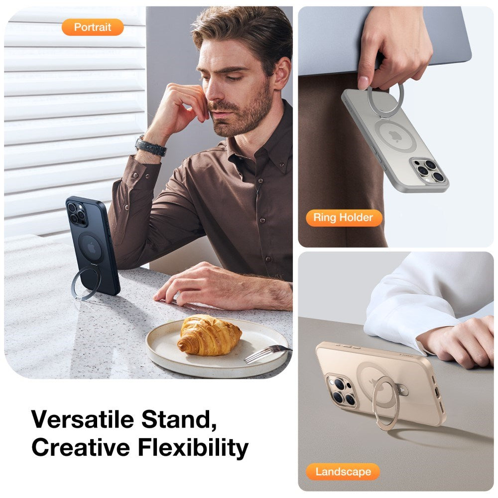 TORRAS iPhone 16 Pro Guardian Ostand Series Skal m. Ställ - MagSafe Kompatibel - Grå