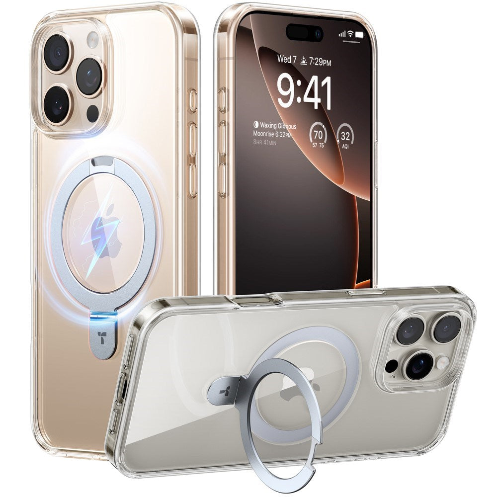 TORRAS iPhone 16 Pro Guardian Ostand Series Skal m. Ställ - MagSafe Kompatibel - Genomskinlig / Silver