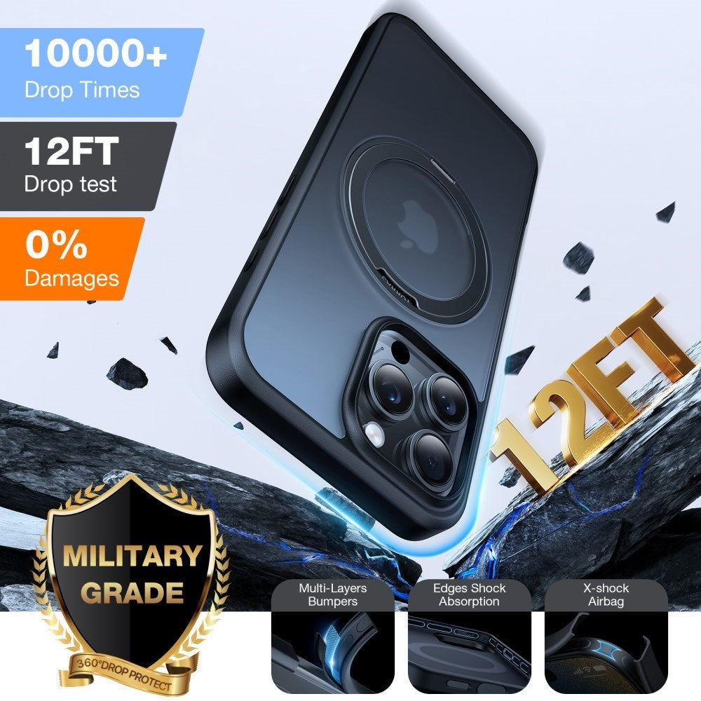 TORRAS iPhone 16 Pro Plast Skal m. Kickstand Ring - MagSafe Kompatibel - Svart