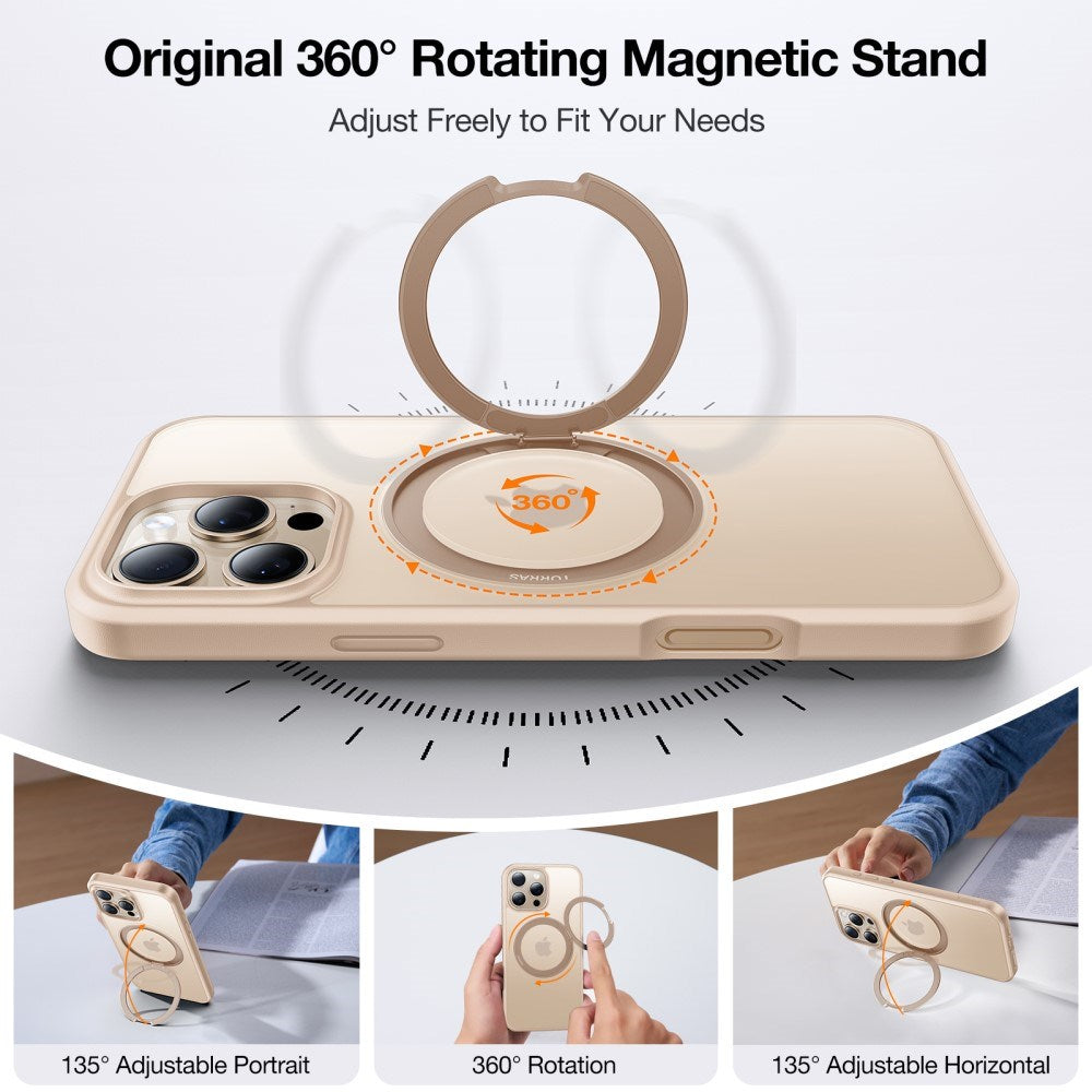 TORRAS iPhone 16 Pro Plast Skal m. Kickstand Ring - MagSafe Kompatibel - Rose Gold