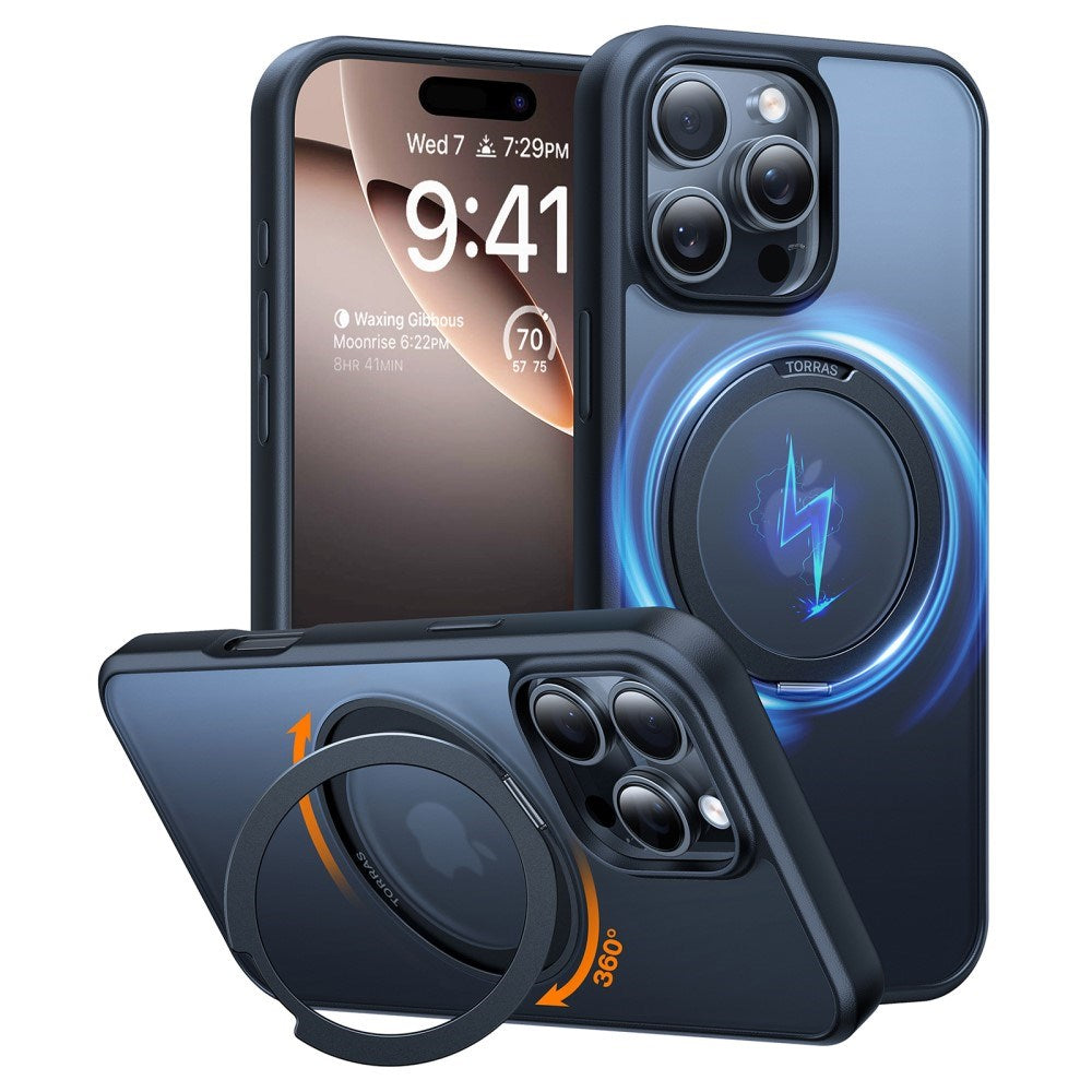 TORRAS iPhone 16 Pro Max Plast Skal m. Kickstand Ring - MagSafe Kompatibel - Svart