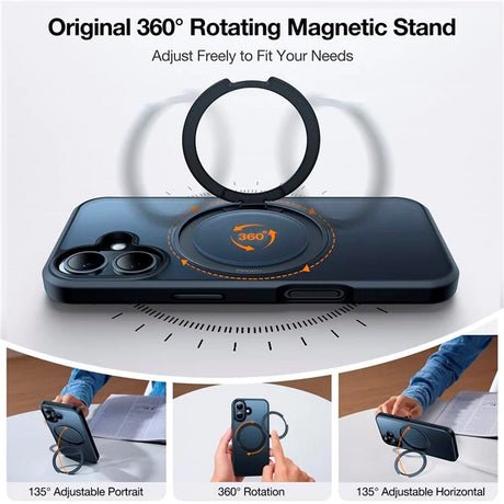 TORRAS iPhone 16 Flexibelt Plast Skal m. Ringstativ - MagSafe Kompatibel - Svart