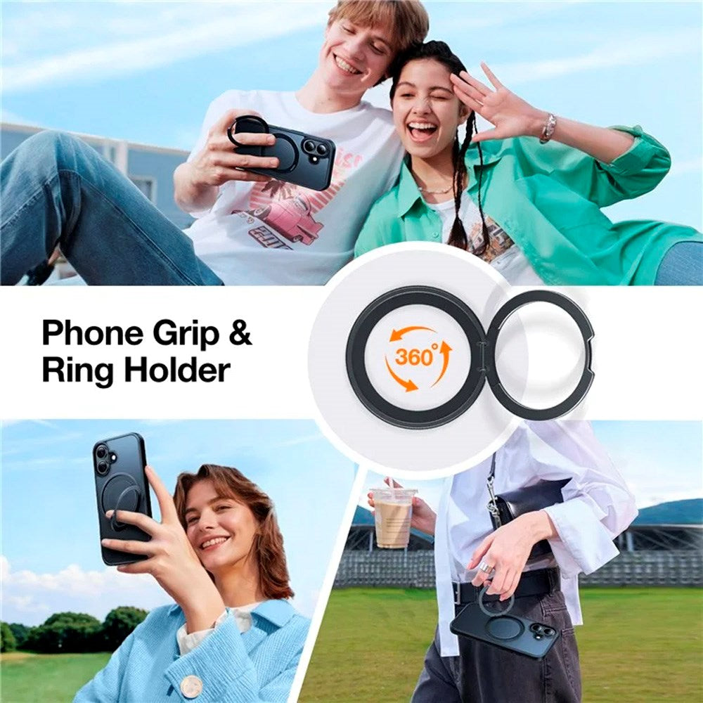 TORRAS iPhone 16 Flexibelt Plast Skal m. Ringstativ - MagSafe Kompatibel - Svart