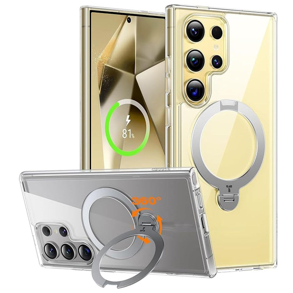 TORRAS Samsung Galaxy S24 Ultra Hybrid Skal m. Roterande Kickstand - MagSafe Kompatibel - Genomskinlig