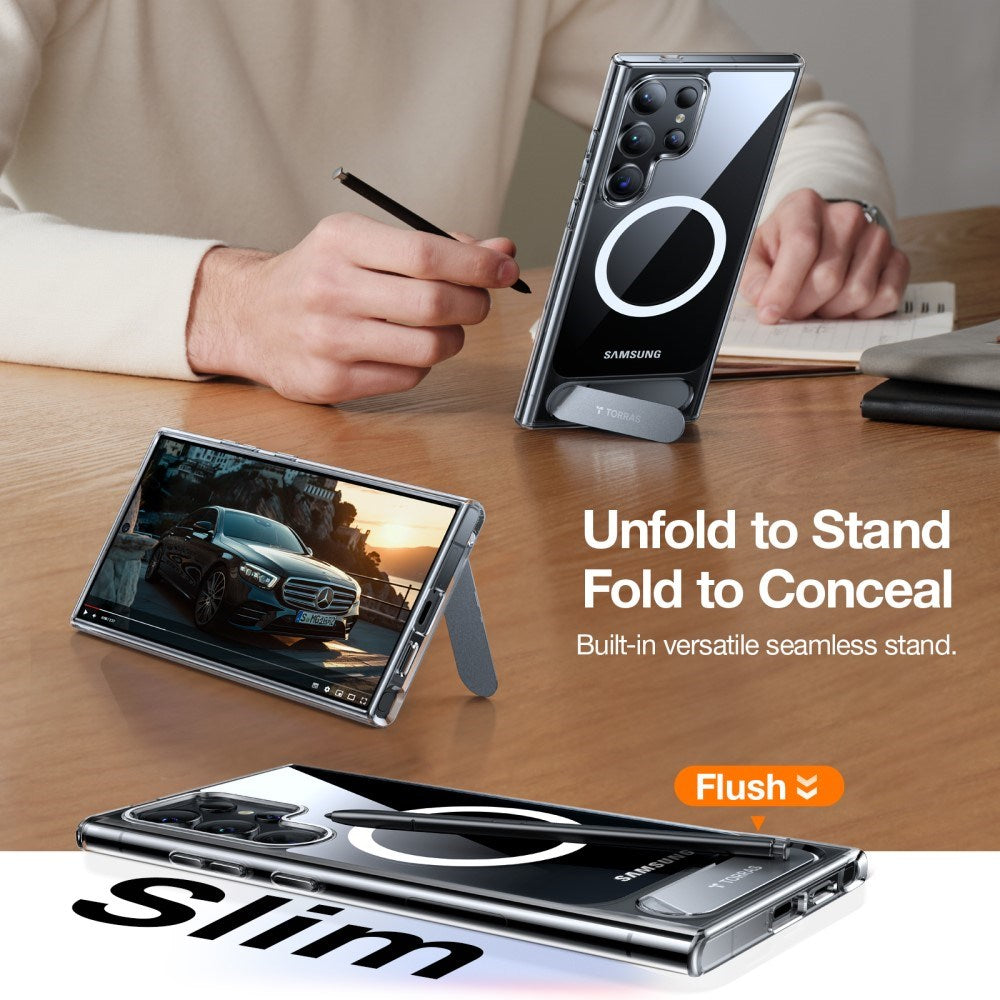 TORRAS Samsung Galaxy S24 Ultra Hybrid Skal m. Kickstand - MagSafe Kompatibel - Genomskinlig