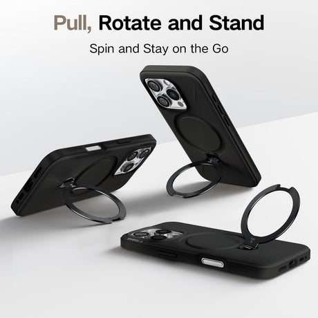 TORRAS iPhone 16 Pro Max Flexibelt Plast Skal m. Ring Kickstand - MagSafe Kompatibel - Svart