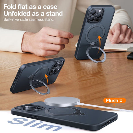 TORRAS iPhone 15 Pro Flexibelt Plast Skal m. Ställfunktion - MagSafe Kompatibel - Svart