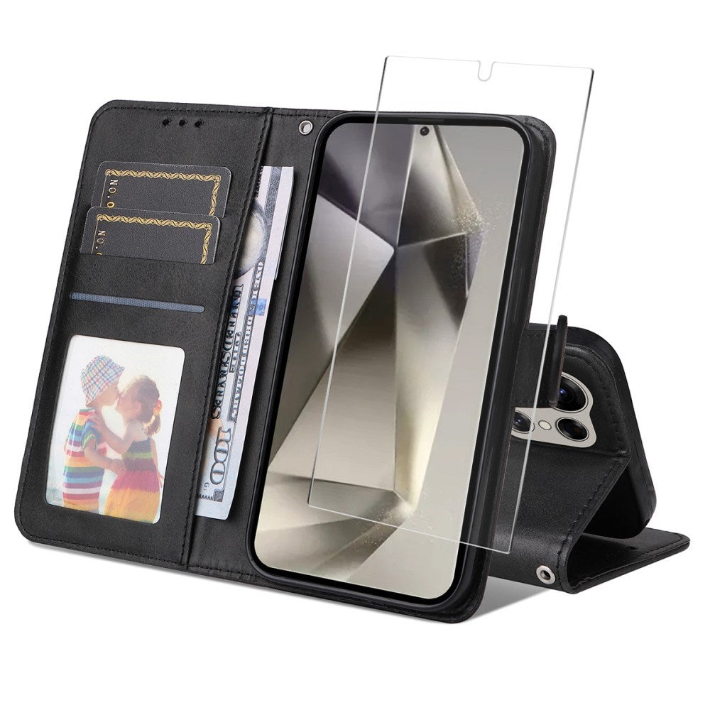 EIDERWOOD Samsung Galaxy S25 Ultra 2-i-1 Konstläder Fodral med Skärmskyddsglas - Svart