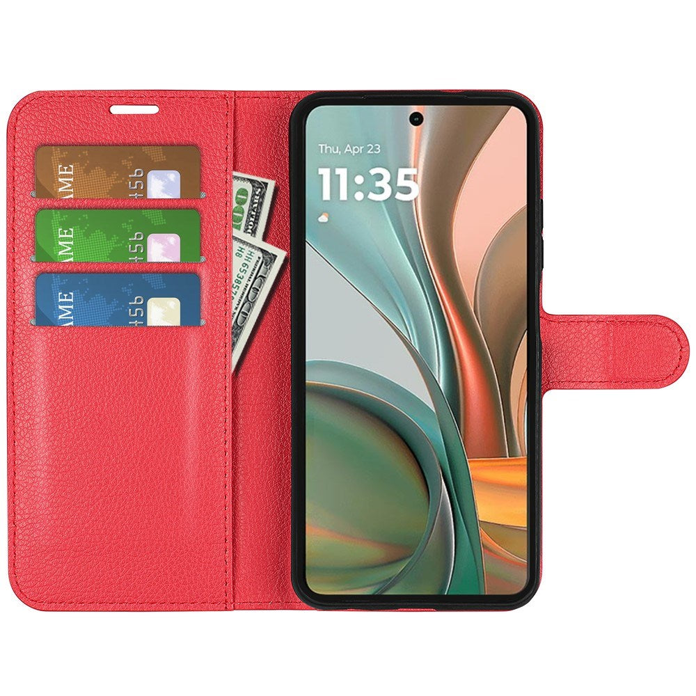 EIDERWOOD Motorola Moto G75 (5G) Konstläder Flip Fodral m. Korthållare & Ställfunktion - Röd