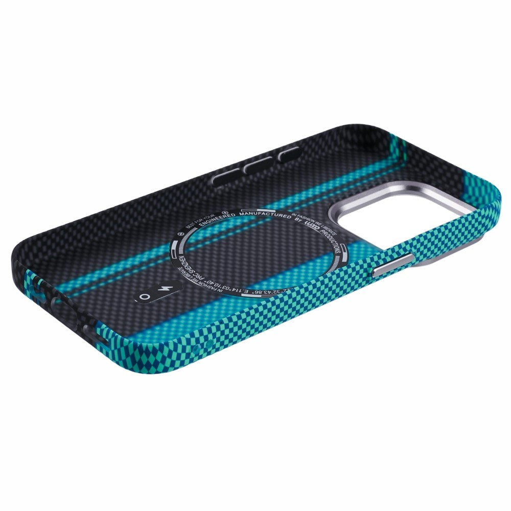 EIDERWOOD Mönstrad Carbon Skal - iPhone 15 Pro - MagSafe Kompatibel - Blue/Black