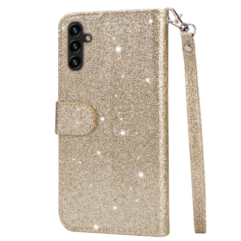 EIDERWOOD Samsung Galaxy S25 Glitter Flip Fodral m. Glidlåsficka & Ställfunktion - Guld