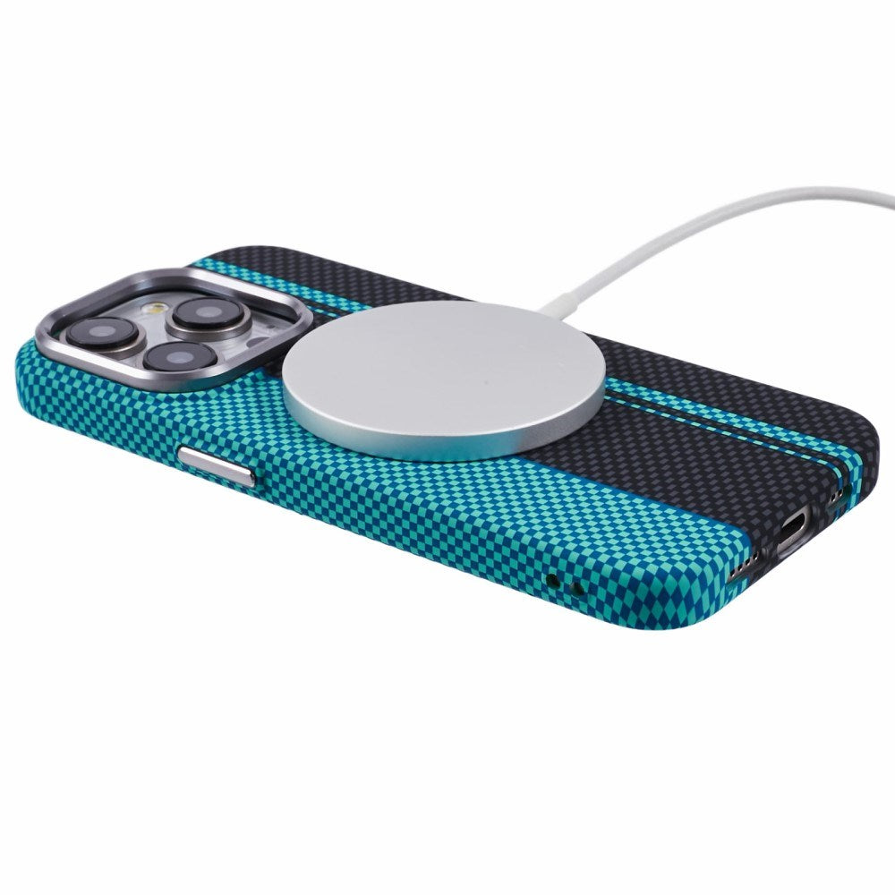 EIDERWOOD Mönstrad Carbon Skal - iPhone 14 Pro - MagSafe Kompatibel - Blue/Black