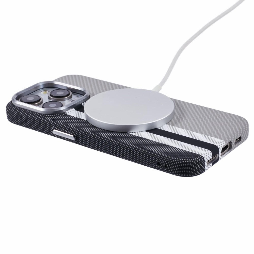 EIDERWOOD Mönstrad Carbon Skal - iPhone 14 Pro - MagSafe Kompatibel - Grey Stripes