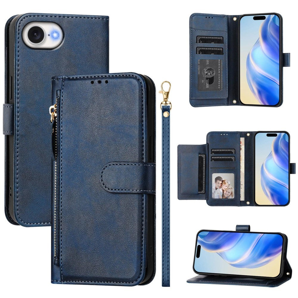 EIDERWOOD iPhone 17e / 16e Konstläder Flip Fodral m. Plånbok & Rem - Blå