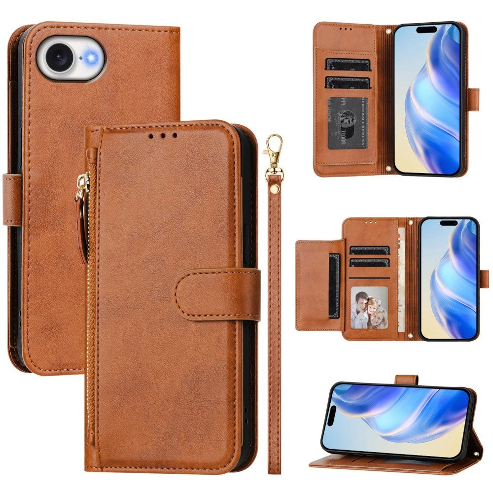 EIDERWOOD iPhone 17e / 16e Konstläder Flip Fodral m. Plånbok & Rem - Brun