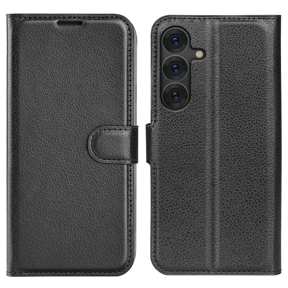 EIDERWOOD Samsung Galaxy S25+ (Plus) Stötskyddande Läder Wallet Case med Litchi Textur - Svart