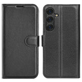 EIDERWOOD Samsung Galaxy S25+ (Plus) Stötskyddande Läder Wallet Case med Litchi Textur - Svart