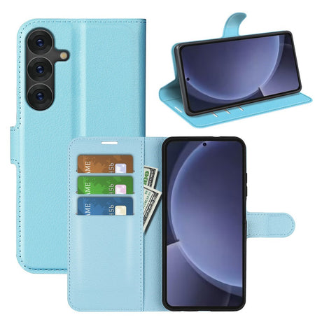 EIDERWOOD Samsung Galaxy S25+ (Plus) Stötskyddande Läder Wallet Case med Litchi Textur - Blå