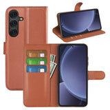 EIDERWOOD Samsung Galaxy S25+ (Plus) Stötskyddande Läder Wallet Case med Litchi Textur - Brun