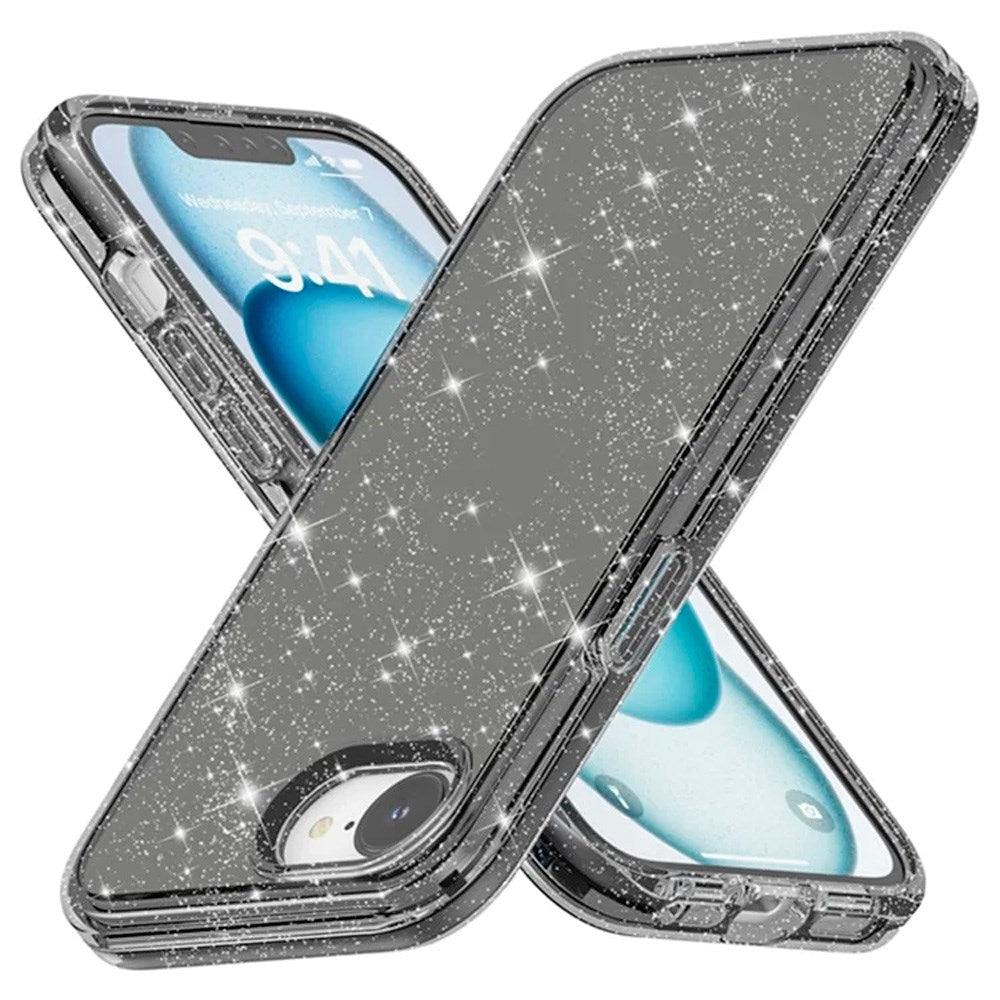 EIDERWOOD iPhone 16e Hybrid Glitter Plast Skal - MagSafe Kompatibel - Svart