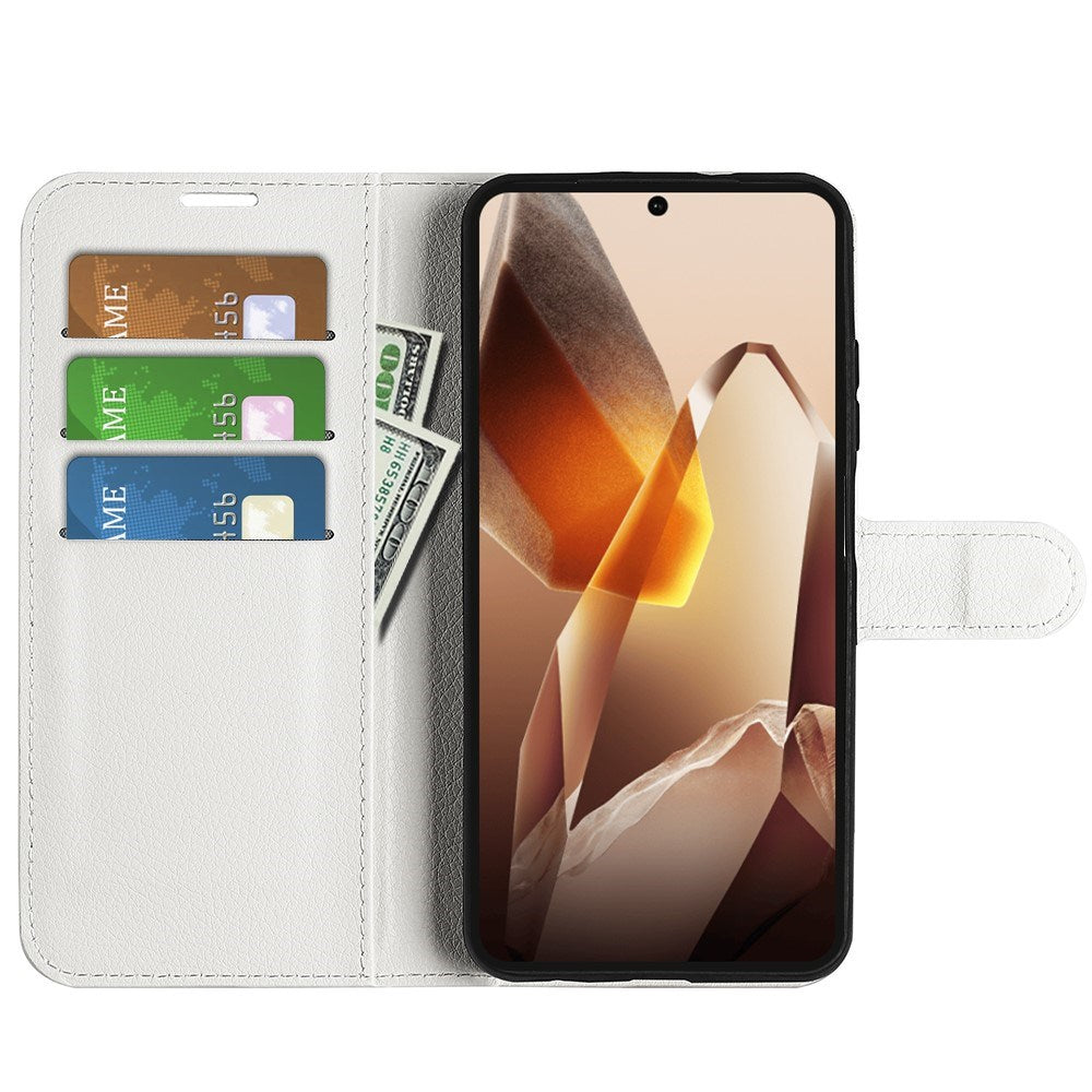 EIDERWOOD OnePlus 13 Stötskyddande Läder Wallet Case med Litchi Textur - Vit