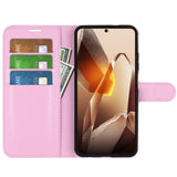 EIDERWOOD OnePlus 13 Stötskyddande Läder Wallet Case med Litchi Textur - Rosa