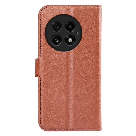 EIDERWOOD OnePlus 13 Stötskyddande Läder Wallet Case med Litchi Textur - Brun