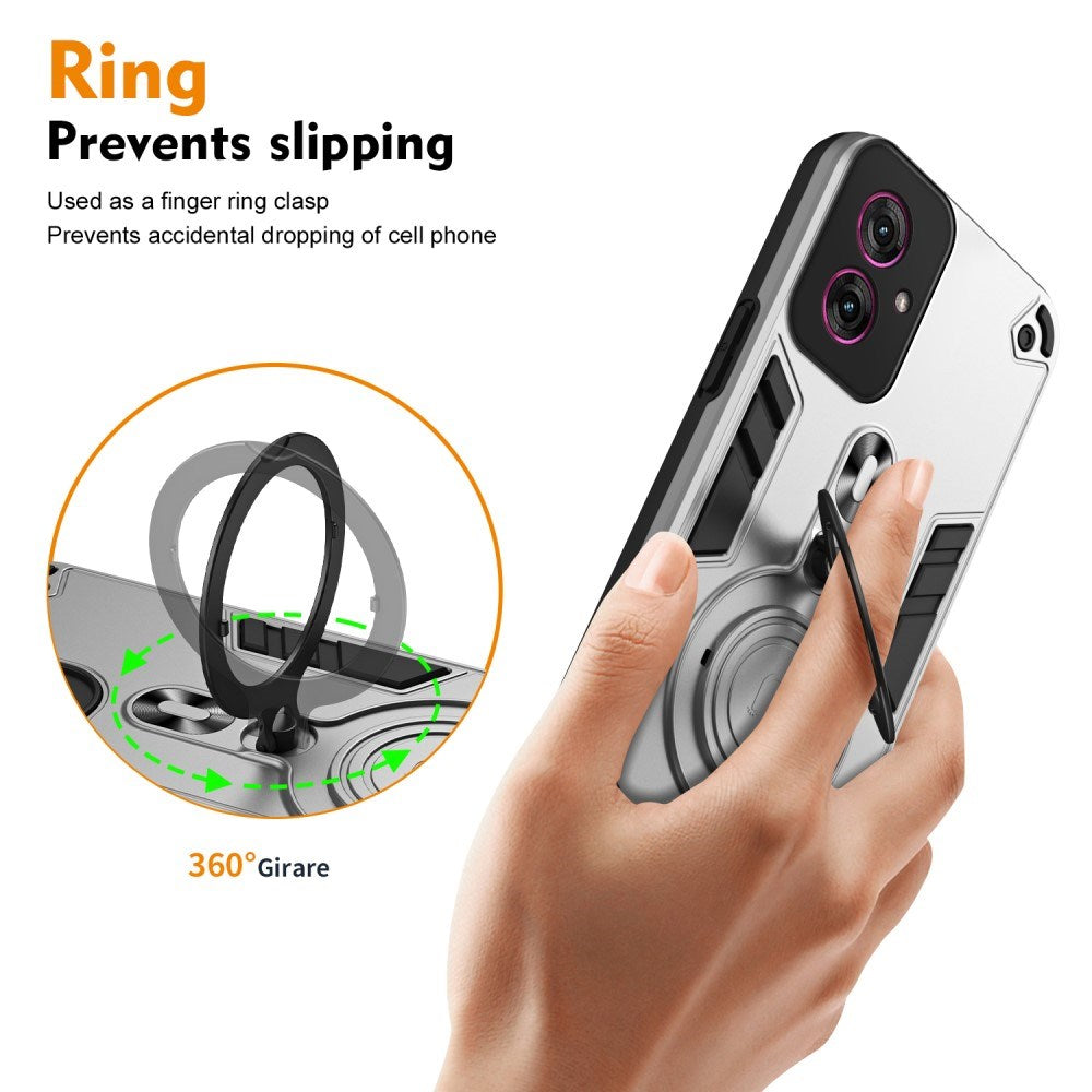 EIDERWOOD Motorola Moto G55 Hybrid Hantverkar Skal m. Rotterande Kickstand - Silver