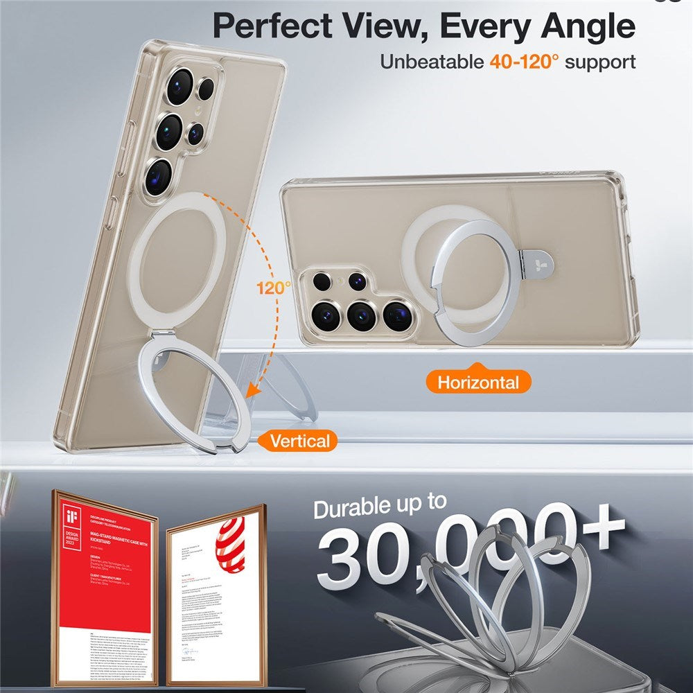 TORRAS Samsung Galaxy S25 Ultra Guardian Ostand Hybrid Skal m. Kickstand - MagSafe Kompatibel - Genomskinlig