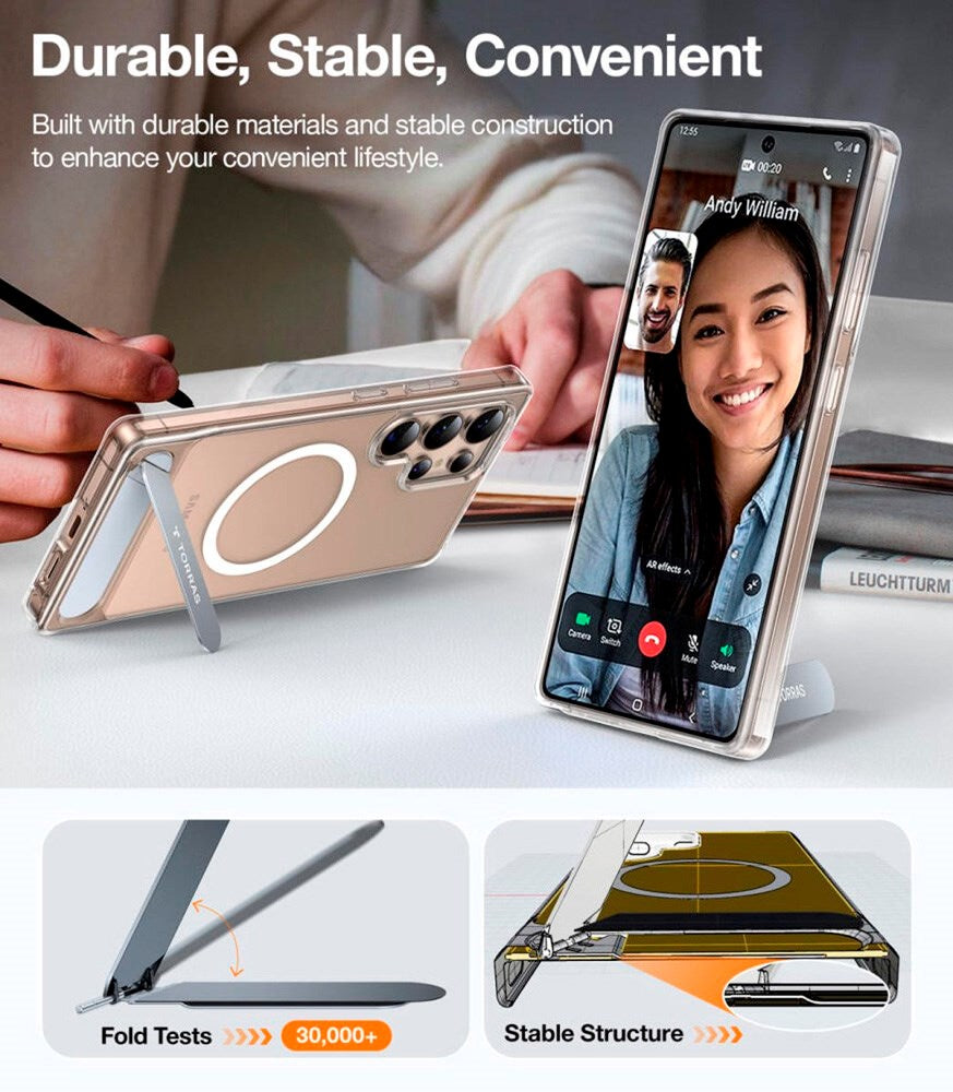 TORRAS Samsung Galaxy S25 Ultra Hybrid Skal m. Ställfunktion - MagSafe Kompatibel - Genomskinlig