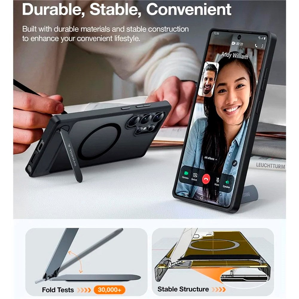 TORRAS Samsung Galaxy S25 Ultra Hybrid Skal m. Ställfunktion - MagSafe Kompatibelt - Svart