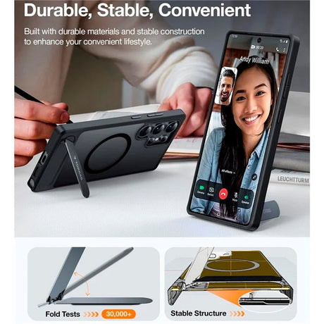 TORRAS Samsung Galaxy S25 Ultra Hybrid Skal m. Ställfunktion - MagSafe Kompatibelt - Svart