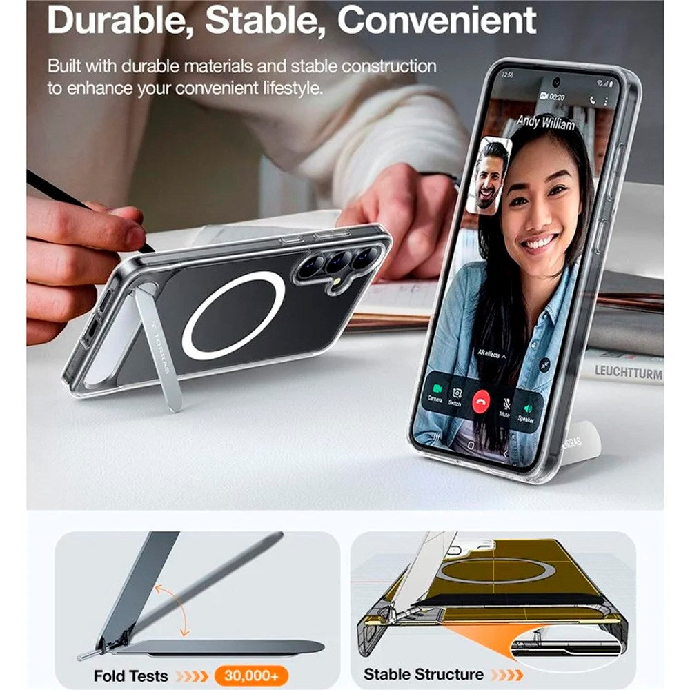 TORRAS Samsung Galaxy S25+ (Plus) Hybrid Skal m. Ställfunktion - MagSafe Kompatibel - Genomskinlig