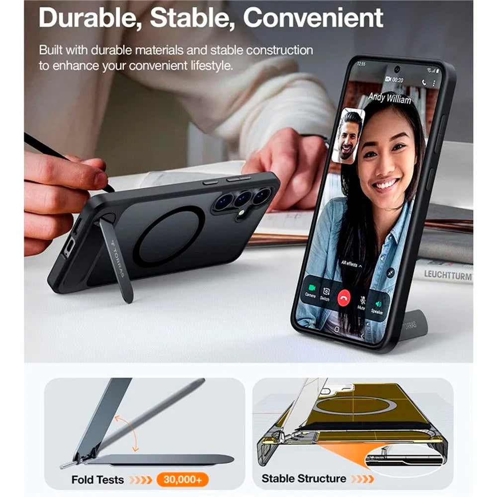 TORRAS Samsung Galaxy S25 Hybrid Skal m. Ställfunktion - MagSafe Kompatibel - Svart