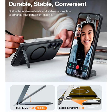 TORRAS Samsung Galaxy S25 Hybrid Skal m. Ställfunktion - MagSafe Kompatibel - Svart