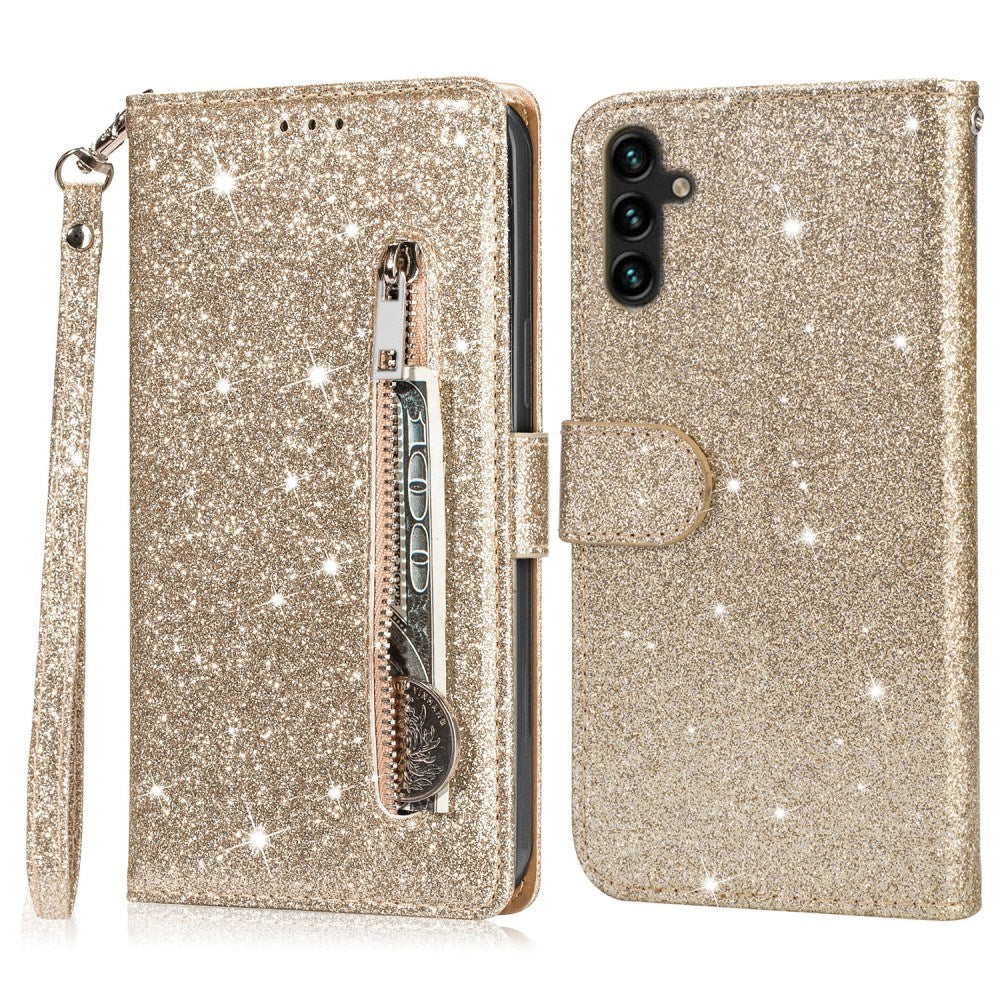 EIDERWOOD Samsung Galaxy A56 (5G) Glitter Flip Fodral m. Glidlåsficka & Ställfunktion - Guld