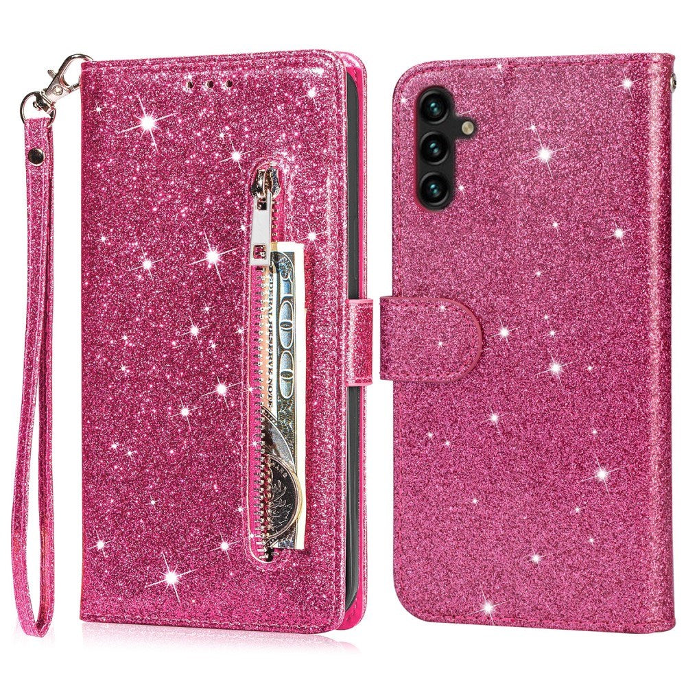 EIDERWOOD Samsung Galaxy A56 (5G) Glitter Flip Fodral m. Glidlåsficka & Ställfunktion - Pink