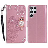 EIDERWOOD Samsung Galaxy S25 Ultra Konstläder Flip Fodral m. Ugglemotiv - Rosa